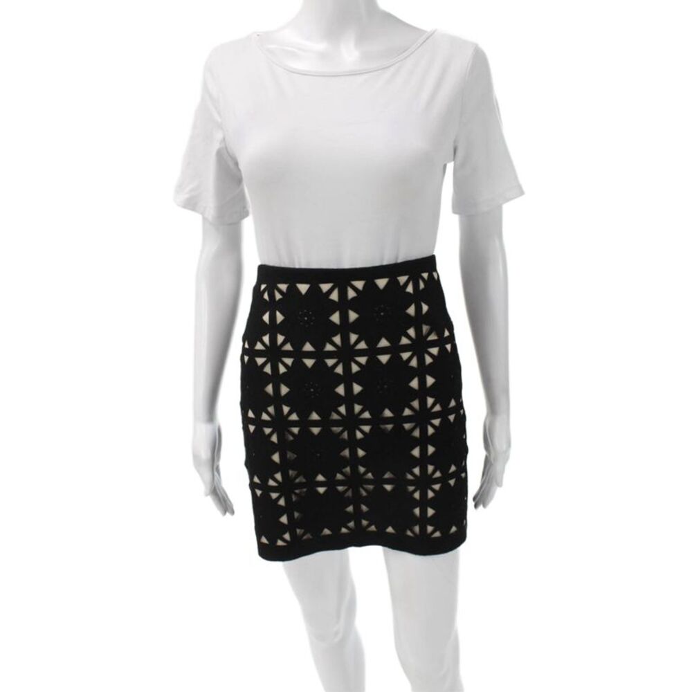 Hotel Particulier Women Mini Skirt Black Wool Blend Geometric Zip Size M
